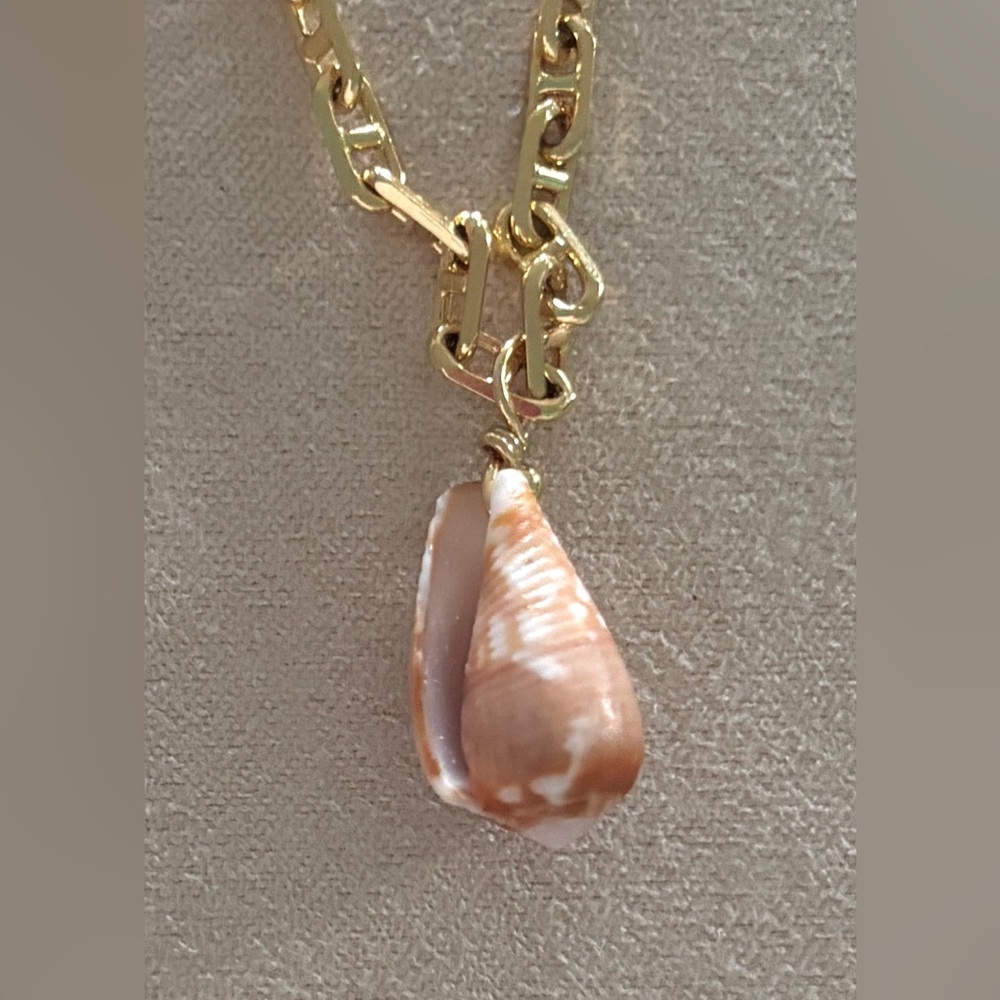 Hawaiian Cone Shell Mariner chain choker necklace gold fill Maui mermaid beach - Picture 3 of 5
